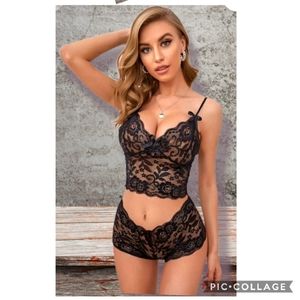 LARGE black 2 piece cami & shorts with bow details